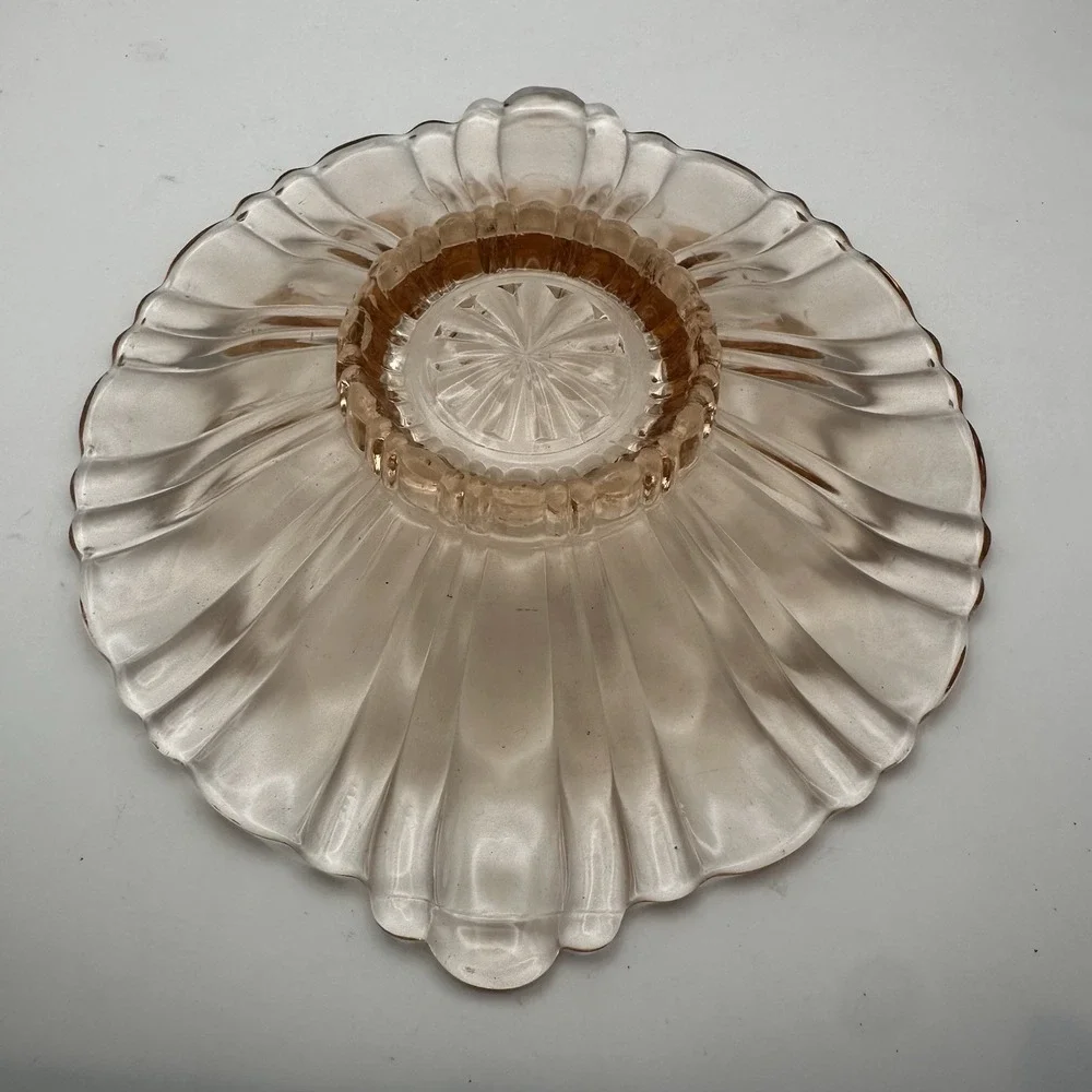 Vintage Anchor Hocking Old Cafe Pattern Pink Depression Glass Dish with Handles